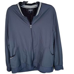 Elle Womens Scrub Top Jacket Size L dark Gray Zip Up Long Sleeve Poly Pockets